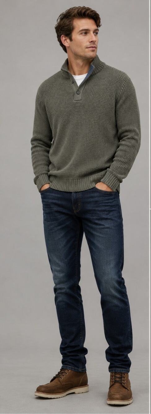 Weatherproof Men's Olive Green Mock Neck Waffle Knit Sweater Size L Cotton